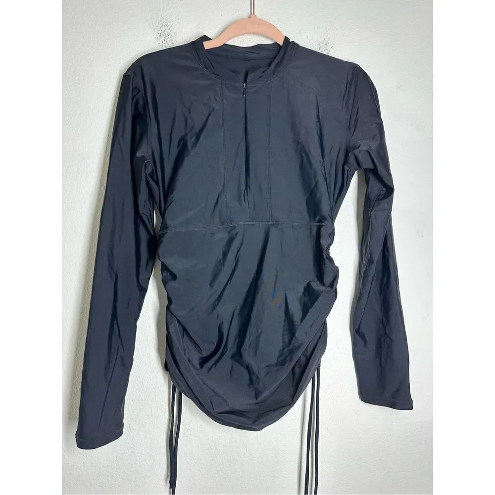 Tela Athletic Cinched Sides Long Sleeve Top Womens 1/4 Zip Drawstring Sz M Notes